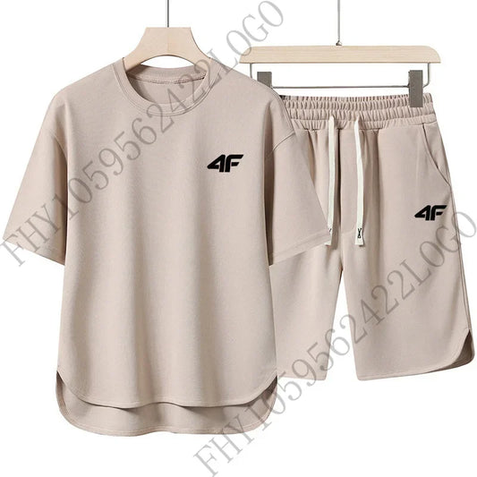 2025 Men's breathable short sleeve T-shirt + sports fashion two-piece summer new leisure outdoor jogging fitness suit
